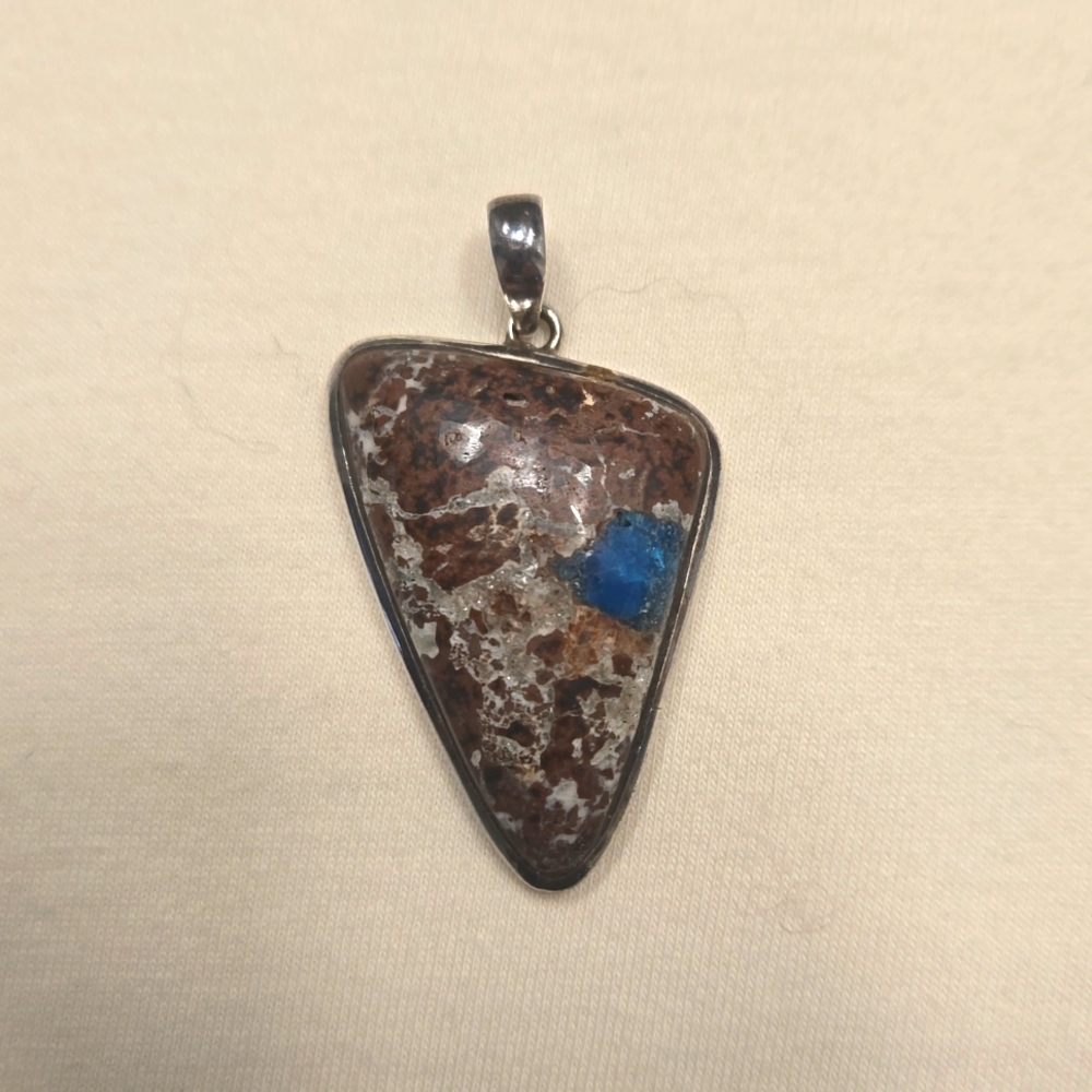 Stunning Cavansite druzy polished pendant in sterling silver